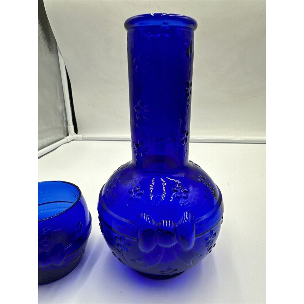 VTG Crownford Giftware Cobalt Blue Glass Decanter & Cup Made in ITALY 1983 - Picture 2 of 13
